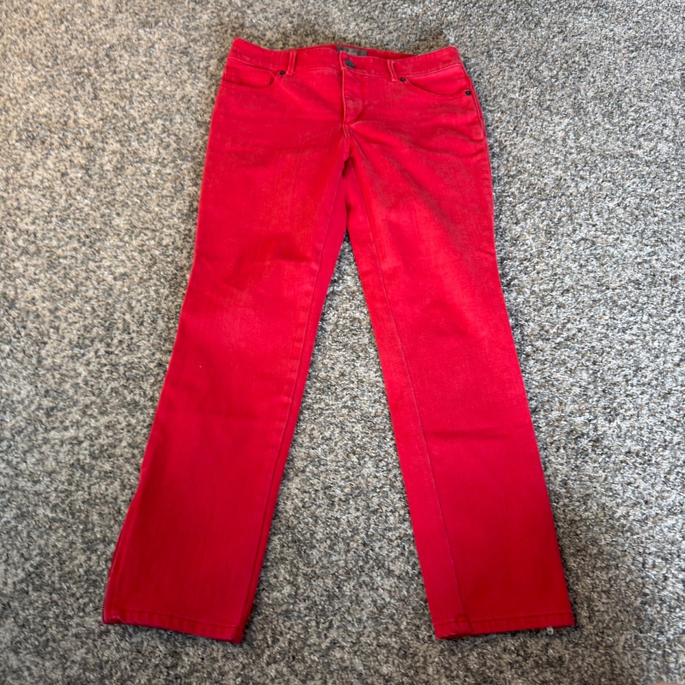 Chico's So Slimming Red Ankle Jeans Straight Leg Zipper Hem Size 0 RN79984